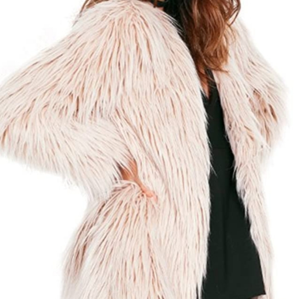 Shaggy Light Peach Faux Fur Coat